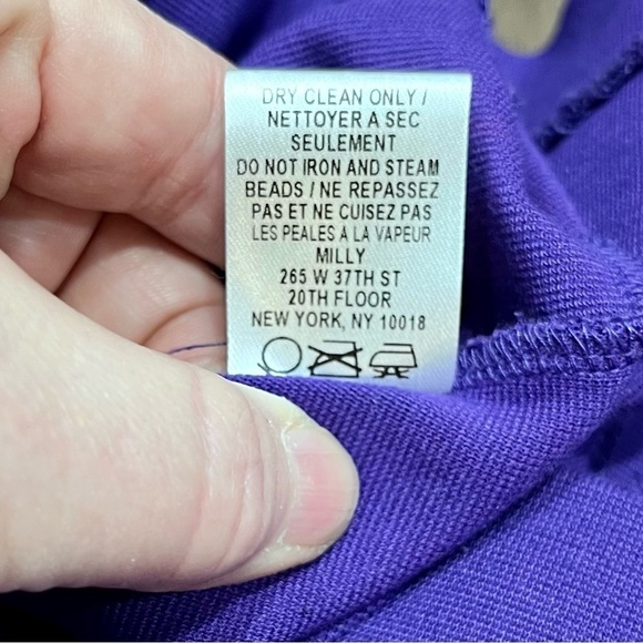 Milly Purple Blouse w/ Black Sequin Collar Back Buttons Short Sleeve Sz SM USA - Picture 5 of 11